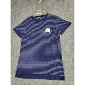 RIPNDIP Striped Peeking Nermal Pocket T-Shirt Women Sz S Navy Striped‎ Animation